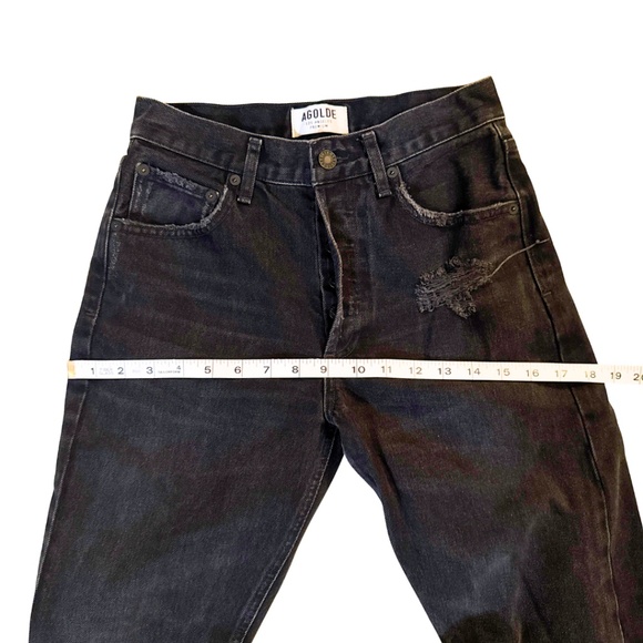 AGOLDE Premium High Rise Skinny Jeans Black Destroyed Hem Button Fly Size 24 - Picture 14 of 16